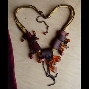 Leather, Cord, Stone, and Bead Necklace